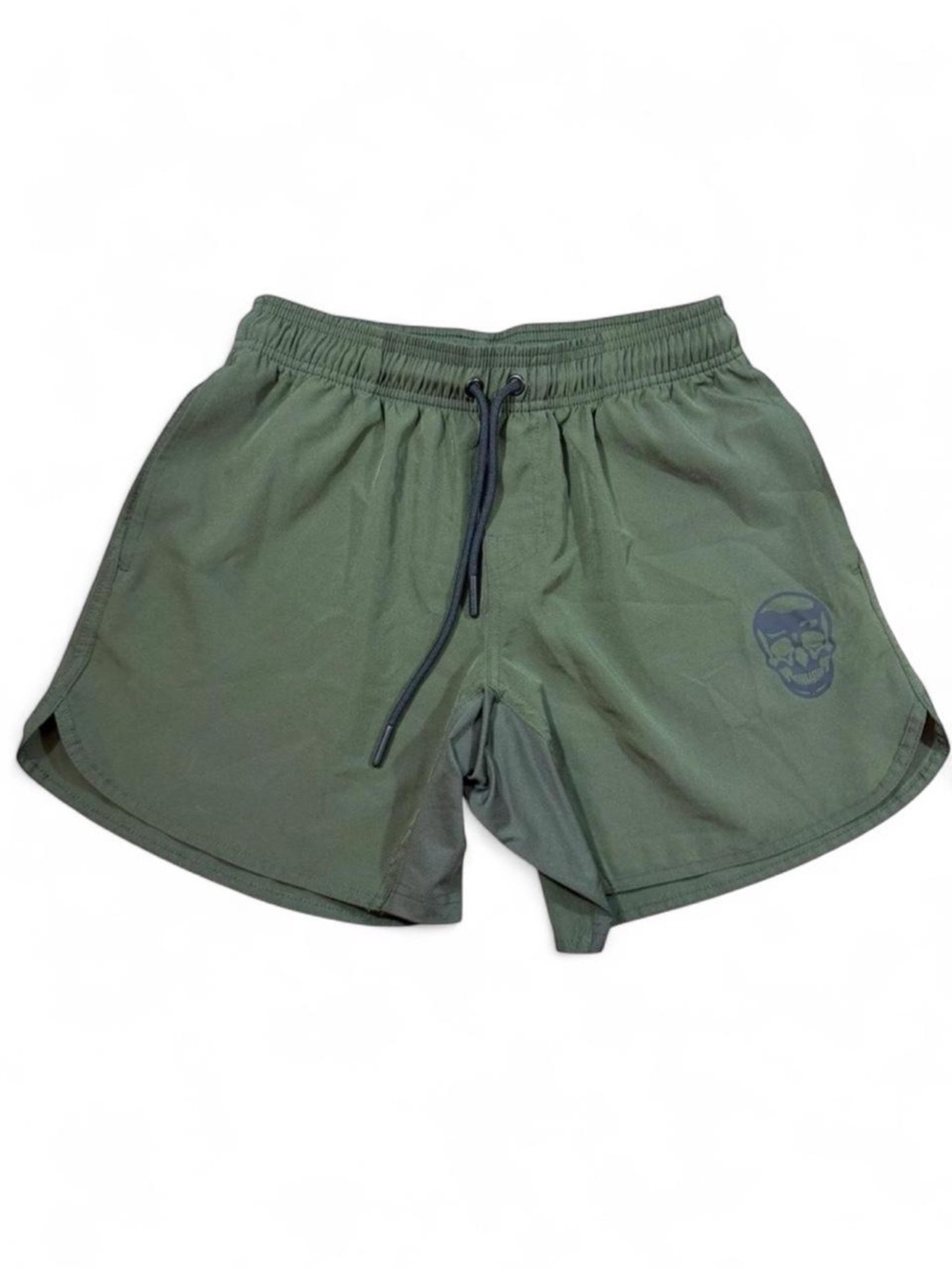 Olive Green Skull Logo Athletic Shorts Gym Goth Streetwear